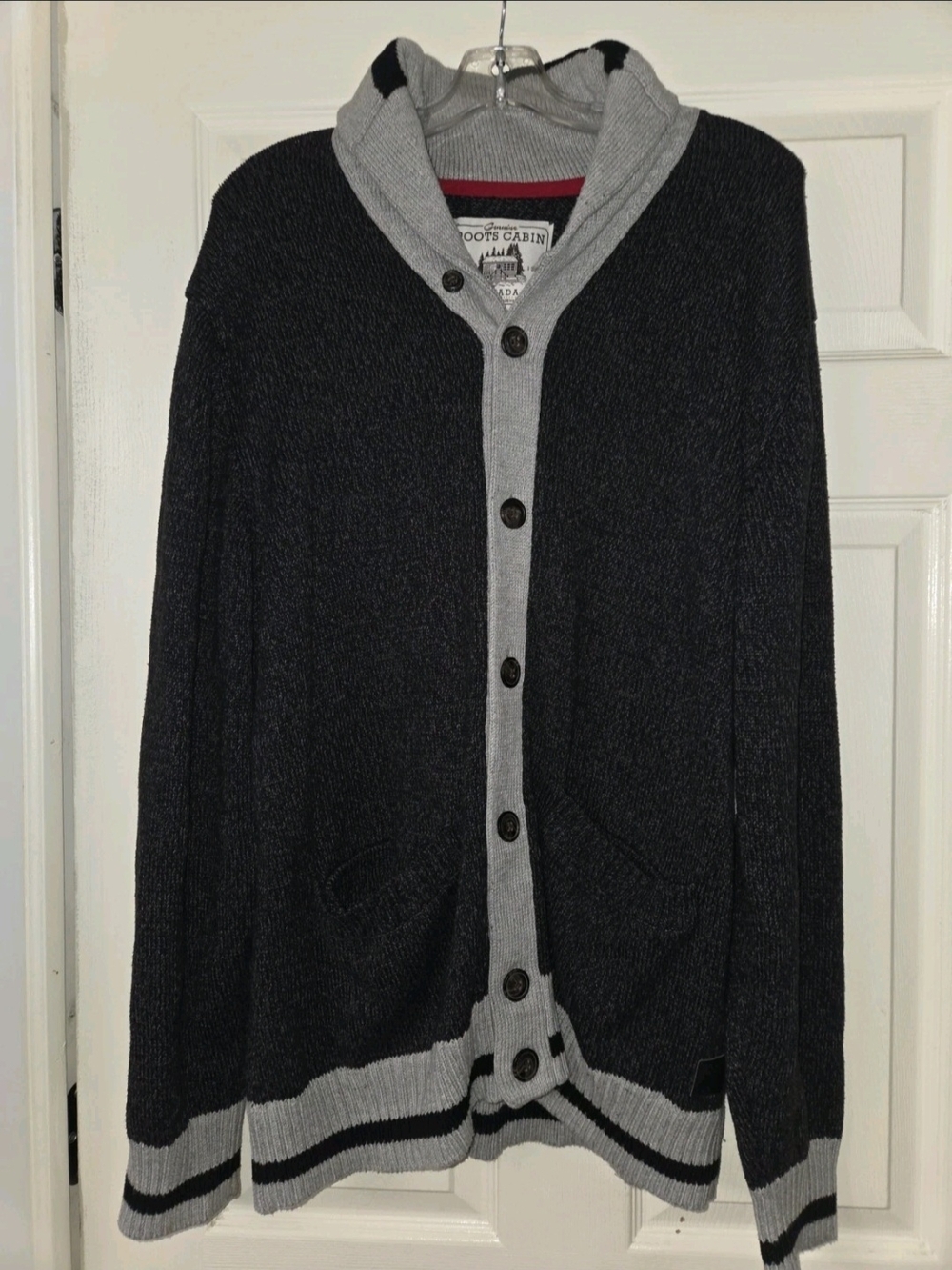 Roots Canada Cabin Men's XL Shawl Collar Cardigan - Charcoal & Light Gray
